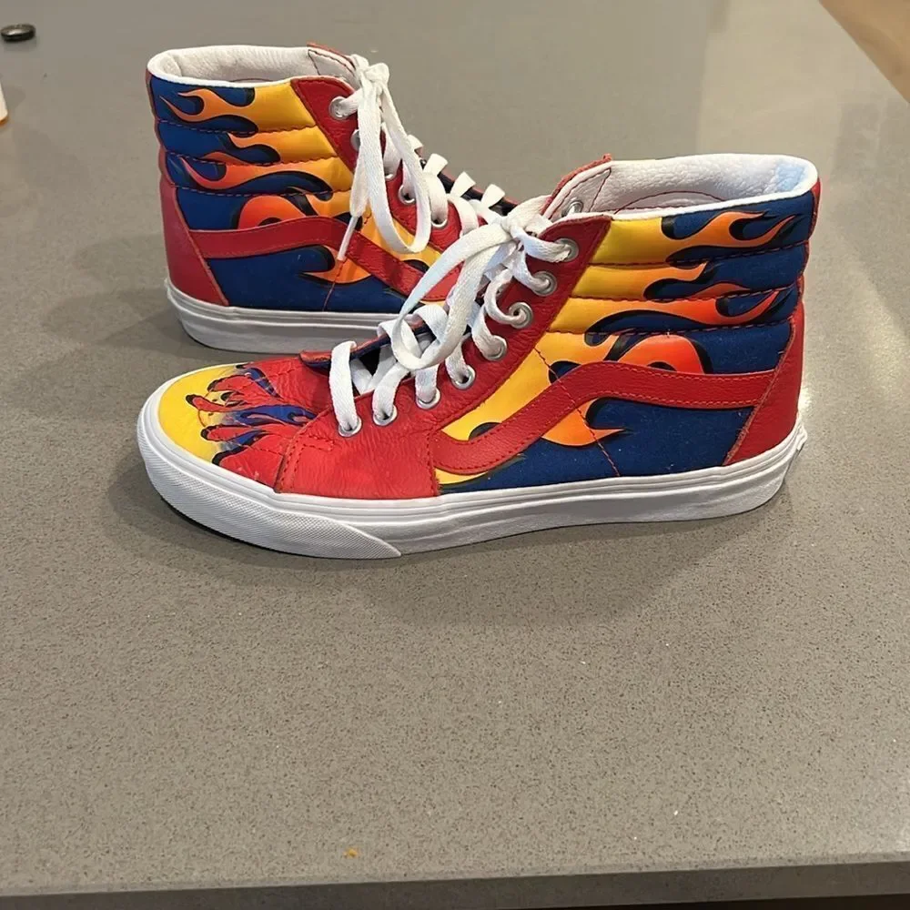 Vans Sk8-Hi Racer Leather and Canvas Sneaker in Awesome Red / True Blue